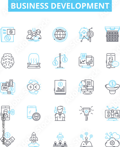 Business development vector line icons set. Enterprise, Consultancy, Expansion, Networking, Revenues, Profits, Sustainability illustration outline concept symbols and signs