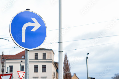 View of turn right sign in ...