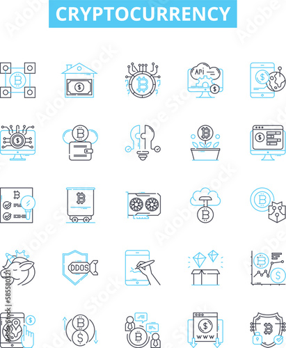 Cryptocurrency vector line icons set. Cryptocurrency, Crypto, Money, Digital, Currency, Buy, Sell illustration outline concept symbols and signs