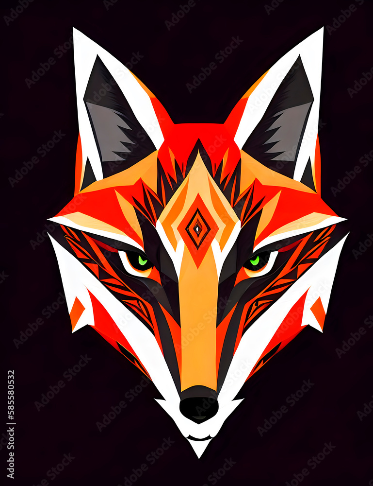 polygonal portrait of a red fox, a fox from geometric shapes on a black background, generative ai polygonal portrait of a red fox, a fox from geometric shapes on a black background, generative ai