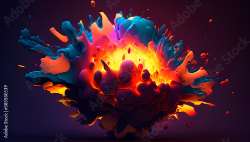 splash of paints in the form of an explosion and flame, rear can of a splash of paints in the grooved sides, generative ai
