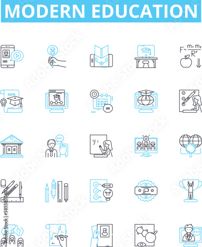Modern education vector line icons set. Modern  Education  Technology  Online  Interactive  Learning  Digital illustration outline concept symbols and signs