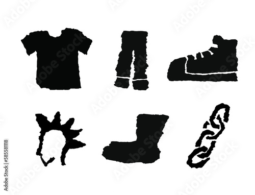 distressed punk grunge clothing icons 