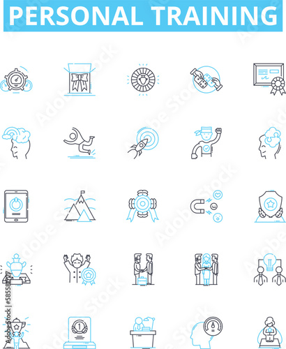 Personal training vector line icons set. Personal, Training, Fitness, Exercise, Coaching, Workout, Instructor illustration outline concept symbols and signs