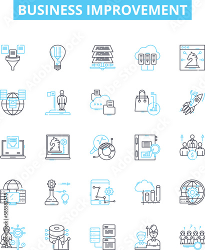 Business improvement vector line icons set. Optimization, Performance, Efficiency, Expansion, Streamlining, Automation, Simplification illustration outline concept symbols and signs