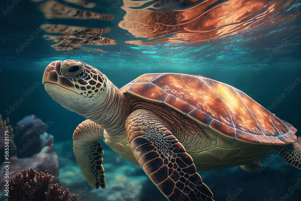 Fototapeta premium Sea Turtle Swimming in the Sea. Generative AI 