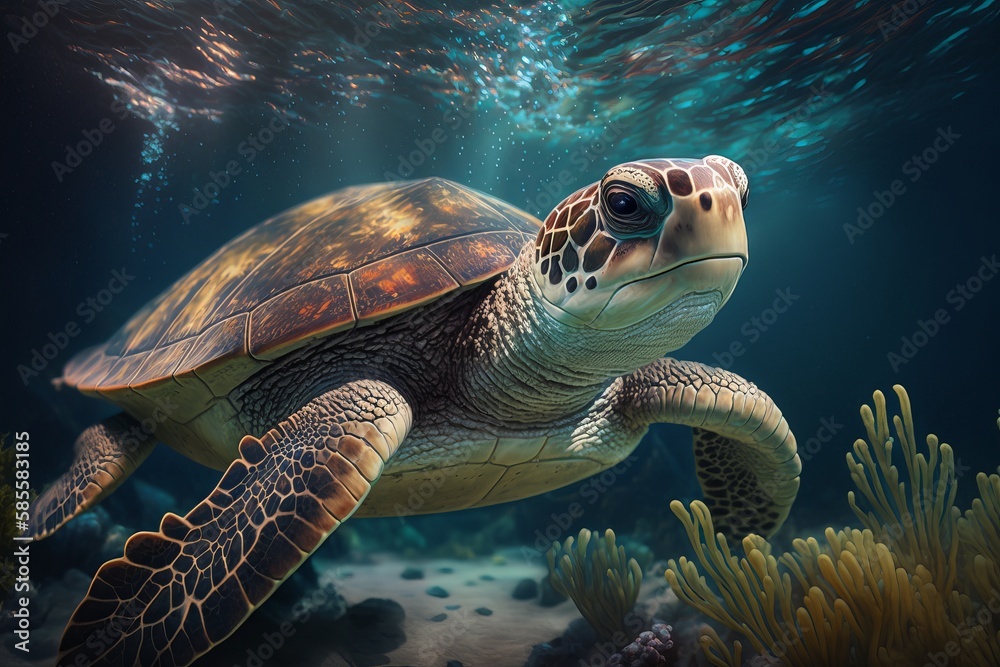 Fototapeta premium Sea Turtle Swimming in the Sea. Generative AI 