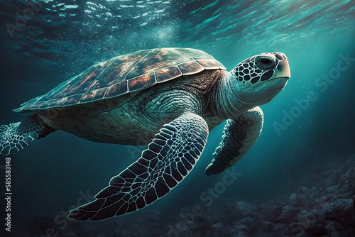 Sea Turtle Swimming in the Sea. Generative AI 