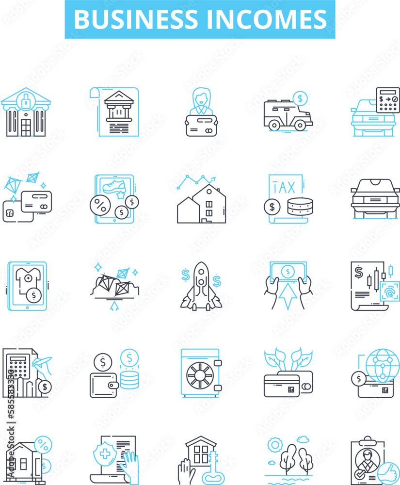 Business incomes vector line icons set. Profits, Revenues, Earnings, Sales, Gains, Yields, Surcharges illustration outline concept symbols and signs