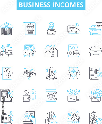 Business incomes vector line icons set. Profits, Revenues, Earnings, Sales, Gains, Yields, Surcharges illustration outline concept symbols and signs