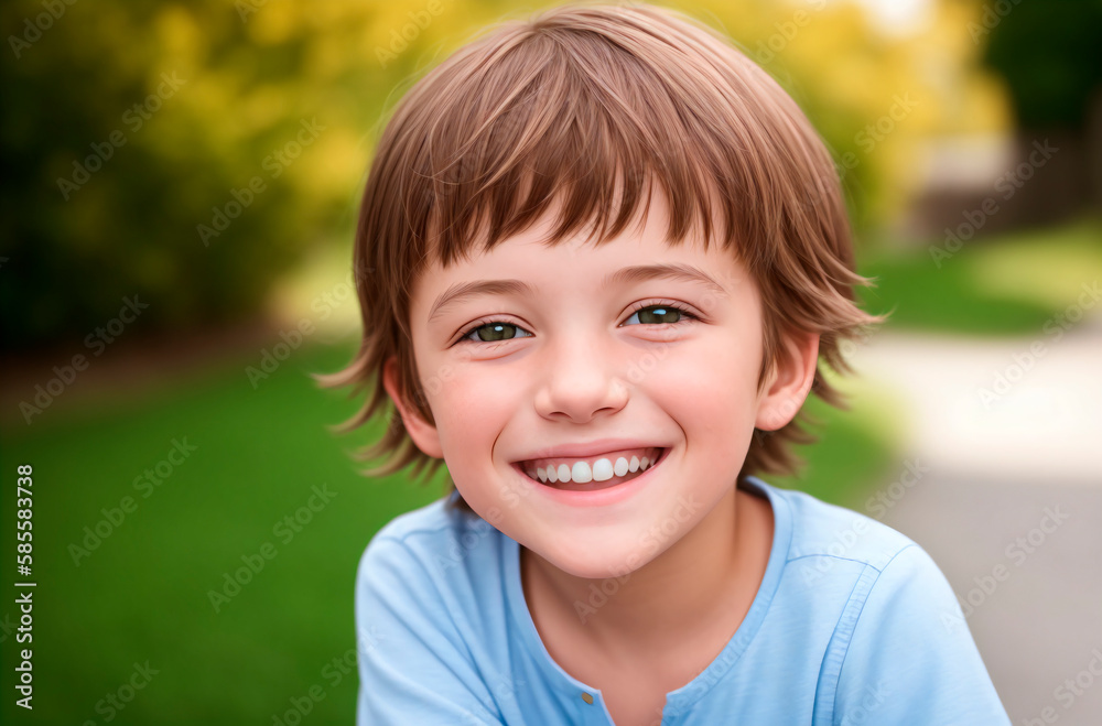 Little positive boy. Portrait of happy kid with smile on face. Generative AI. Little positive boy. Portrait of happy kid with smile on face. Generative AI.