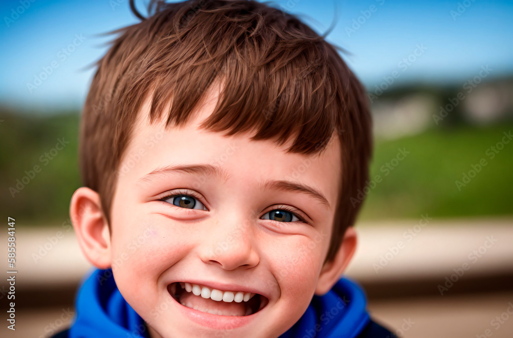 Little positive boy. Portrait of happy kid with smile on face. Generative AI. Little positive boy. Portrait of happy kid with smile on face. Generative AI.