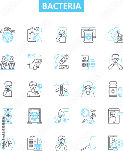 Bacteria vector line icons set. Bacterium, Microbe, Pathogen, Streptococcus, Salmonella, Ecoli, Staphylococcus illustration outline concept symbols and signs