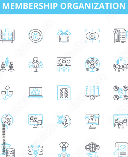 Membership organization vector line icons set. Organisation, Membership, Group, Society, Club, Fraternity, Union illustration outline concept symbols and signs