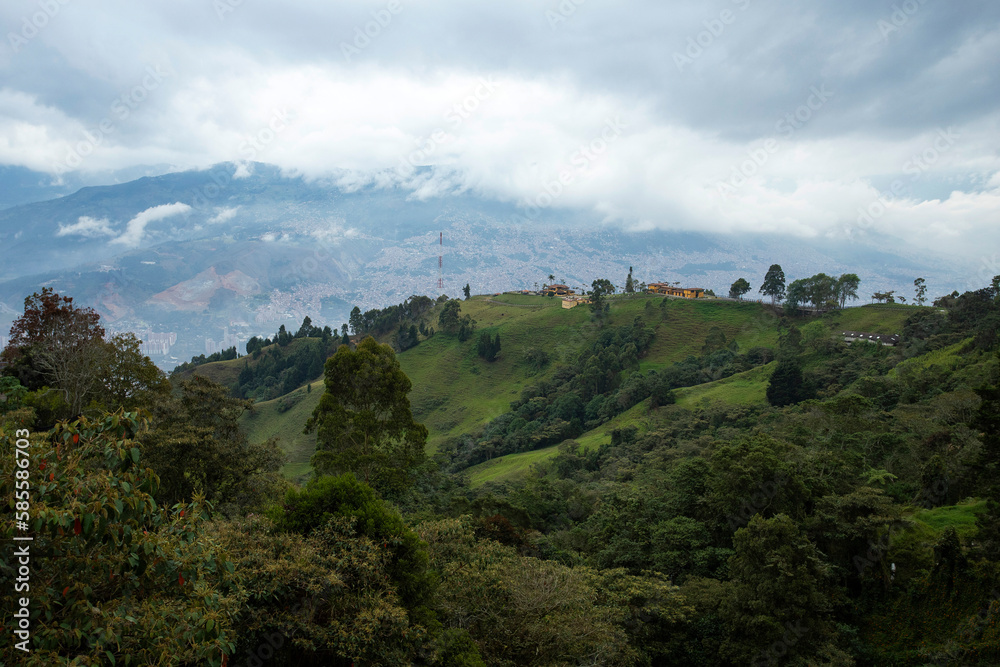 Antioquia mountainous landscape with mountains full of vegetation - San Felix, Bello - Colombia