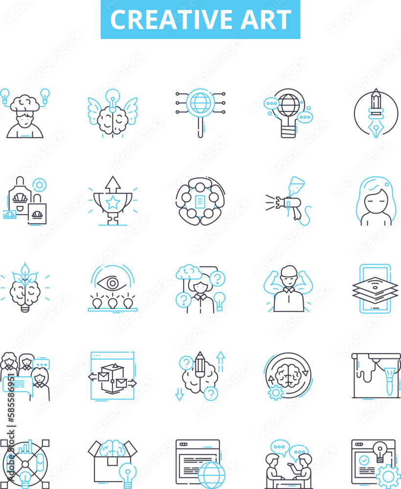 Creative art vector line icons set. Creativity, Art, Painting, Drawing, Sketching, Graphic, Design illustration outline concept symbols and signs