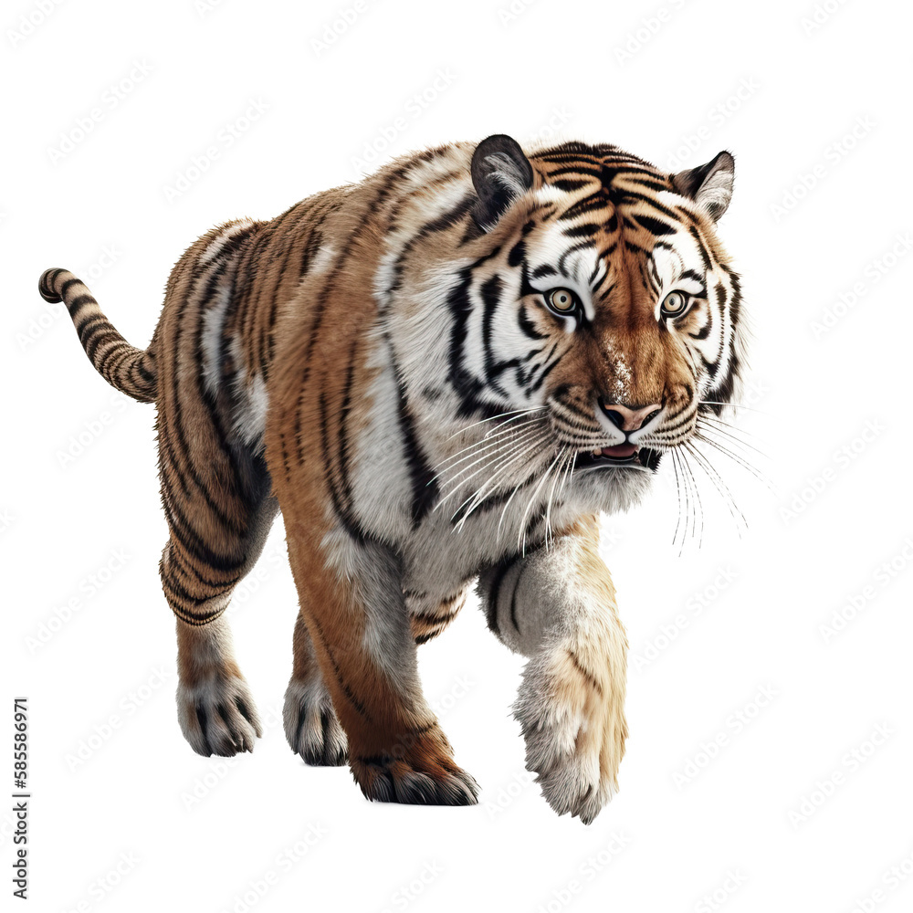 Cute tiger isolated on transparent background.