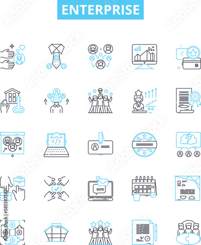 Enterprise vector line icons set. Corporation, Business, Industry, Work, Entity, Management, Commercial illustration outline concept symbols and signs