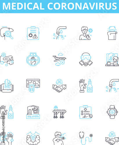 Medical coronavirus vector line icons set. Virus, Coronavirus, Medical, Covid-9, Outbreak, Disease, Contagious illustration outline concept symbols and signs