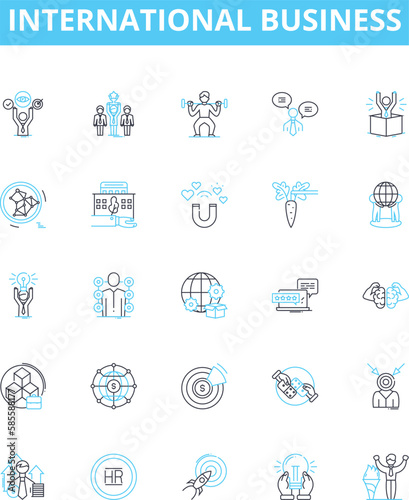 International business vector line icons set. Global, Trade, Export, Import, Multinational, Commerce, Corporate illustration outline concept symbols and signs