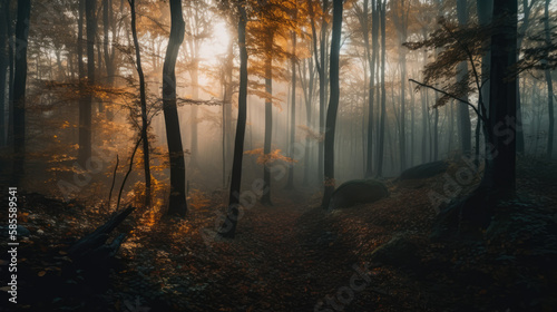 Fall Forest at Dawn created with Generative AI Technology  ai  generative