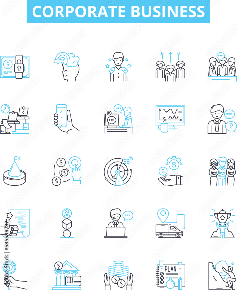 Corporate business vector line icons set. Company, Business, Corporate, Management, Organization, Profits, Industries illustration outline concept symbols and signs