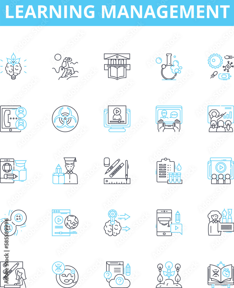 Learning management vector line icons set. Education, Training, Courseware, E-learning, System, Technology, Platform illustration outline concept symbols and signs Learning management vector line icons set. Education, Training, Courseware, E-learning, System, Technology, Platform illustration outline concept symbols and signs