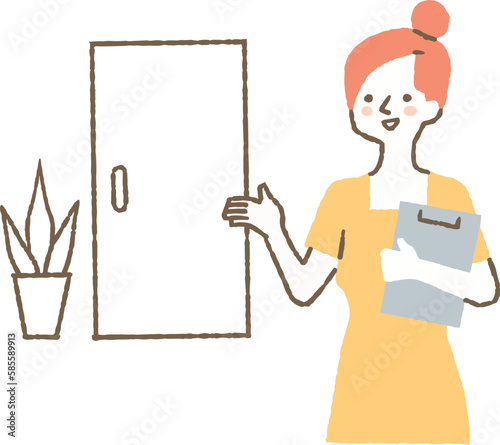 案内する女性スタッフ_色