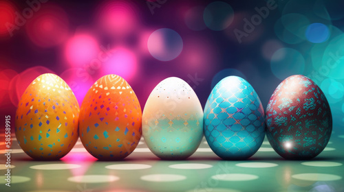 Colorful Easter Eggs with Bokeh Background