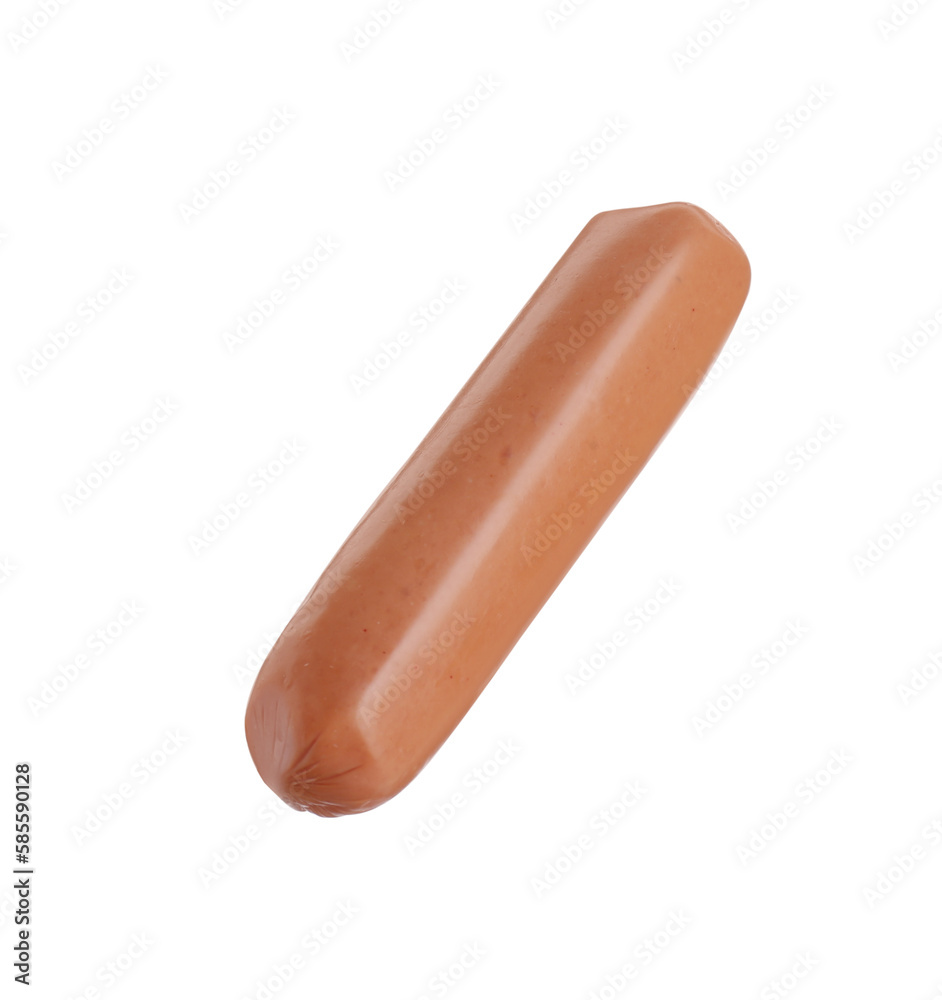 One fresh raw sausage isolated on white. Meat product