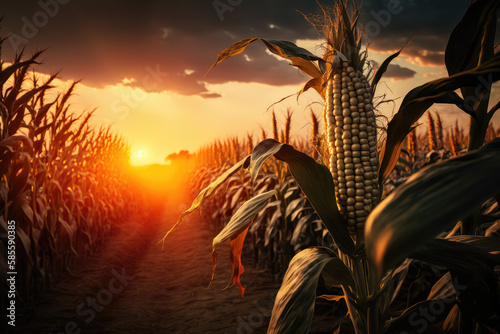 corn field at sunset - made with generative ai