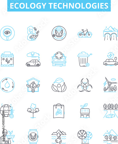 Ecology technologies vector line icons set. Ecosphere  Biosphere  Ecosystem  Conservation  Sustainable  Recycling  Renewables illustration outline concept symbols and signs