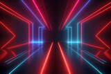3D abstract futuristic neon line background. Cyber Space Tunnel Stage. Blue Violett Color. Generativ AI 