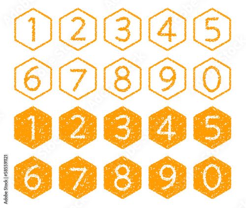 クレヨン素材　手描きの数字アイコンセット