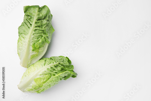 Fresh green romaine lettuces isolated on white  top view