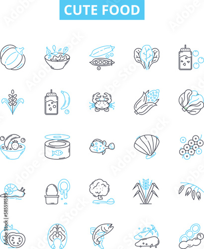 Cute food vector line icons set. Adorable, Cuddly, Darling, Delightful, Diminutive, Endearing, Fetching illustration outline concept symbols and signs