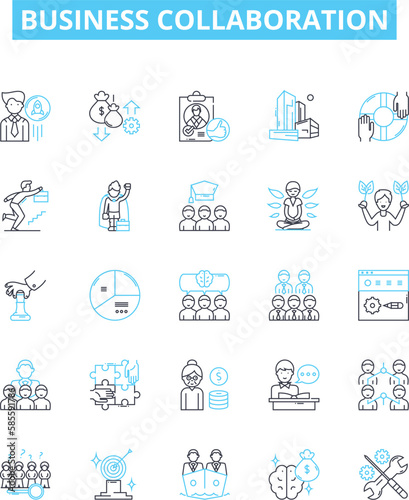 Business collaboration vector line icons set. Cooperation, Networking, Teaming, Syndication, Merging, Uniting, Sharing illustration outline concept symbols and signs