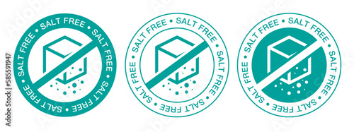 Salt free or no salt added food product dietary label. Packaging badges design, vector illustration.