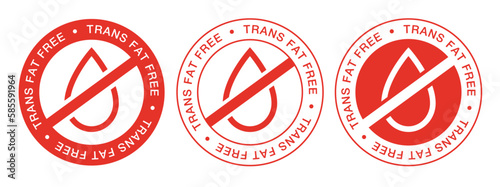 Oil free or trans fat free food product dietary label. Packaging badges design, vector illustration.