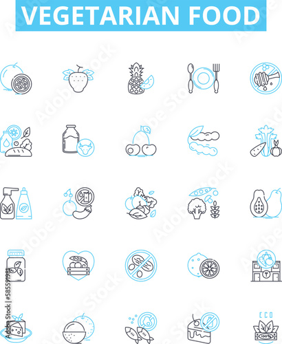 Vegetarian food vector line icons set. Vegetables, Beans, Lentils, Tofu, Quinoa, Tempeh, Legumes illustration outline concept symbols and signs