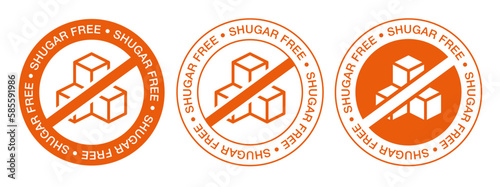 Sugar free or no sugar added food product dietary label. Packaging badges design, vector illustration.