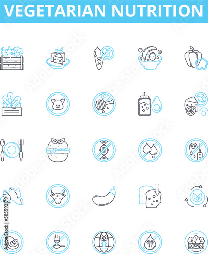 vegetarian nutrition vector line icons set. Vegetarian, Nutrition, Plant-based, Diet, Protein, Vitamins, Grains illustration outline concept symbols and signs