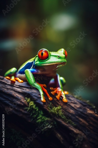 Frog in the forest closeup. Generative AI