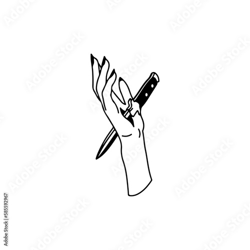 vector illustration of knife stabbed hand