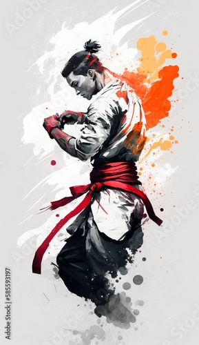 Martial Arts Mastery  An Artistic Jiu Jitsu Fighter Illustration