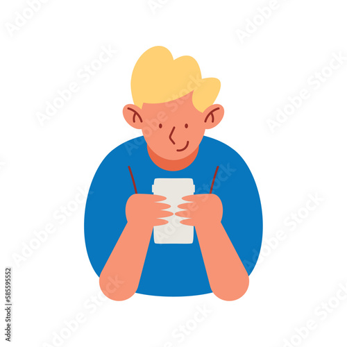 blond man using smartphone
