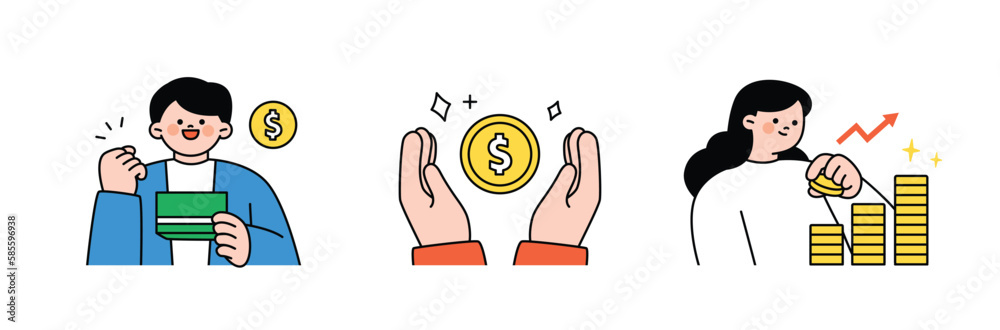 Finance and people, accounts for household economic growth, investment plan management. youth account. Pile up coins. Vector illustration.