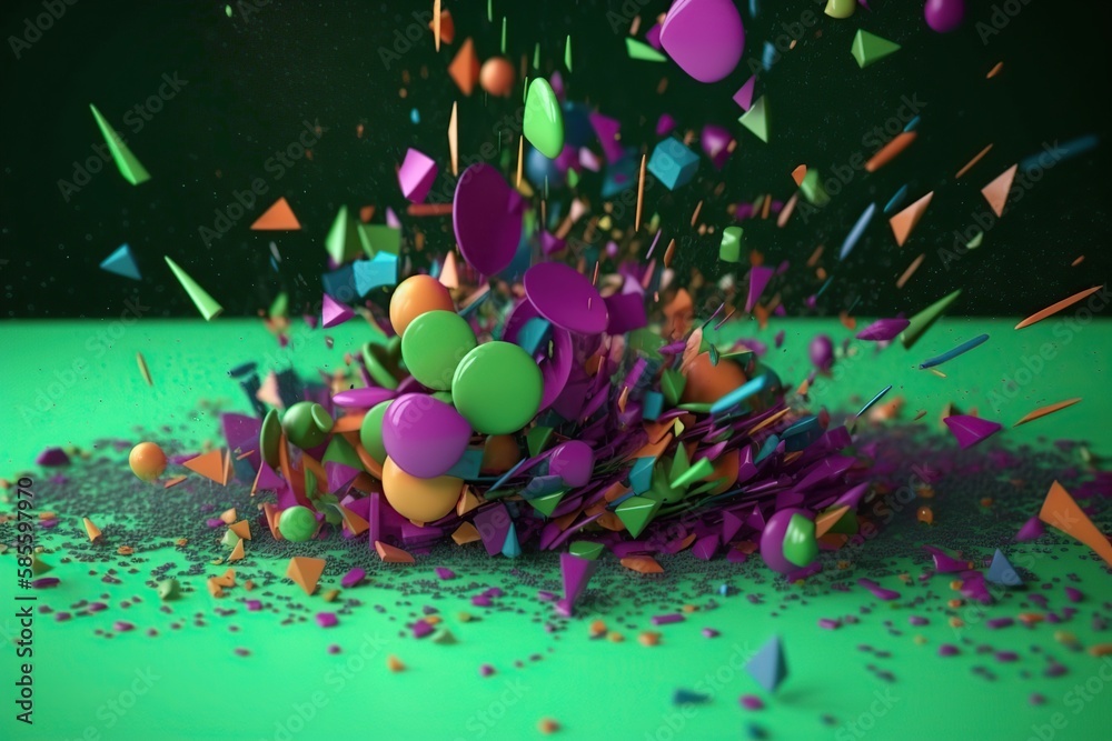 Bright abstract polygonal particles on a green background made with generative AI Bright abstract polygonal particles on a green background made with generative AI