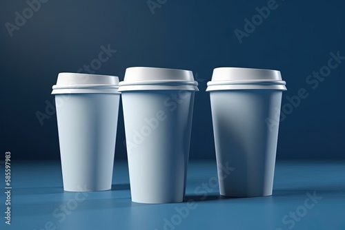 three white coffee cups arranged in a row. Generative AI © AkuAku