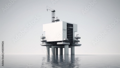 Fictional Oil Platform at Sunrise in the North Atlantic Ocean Generated by AI